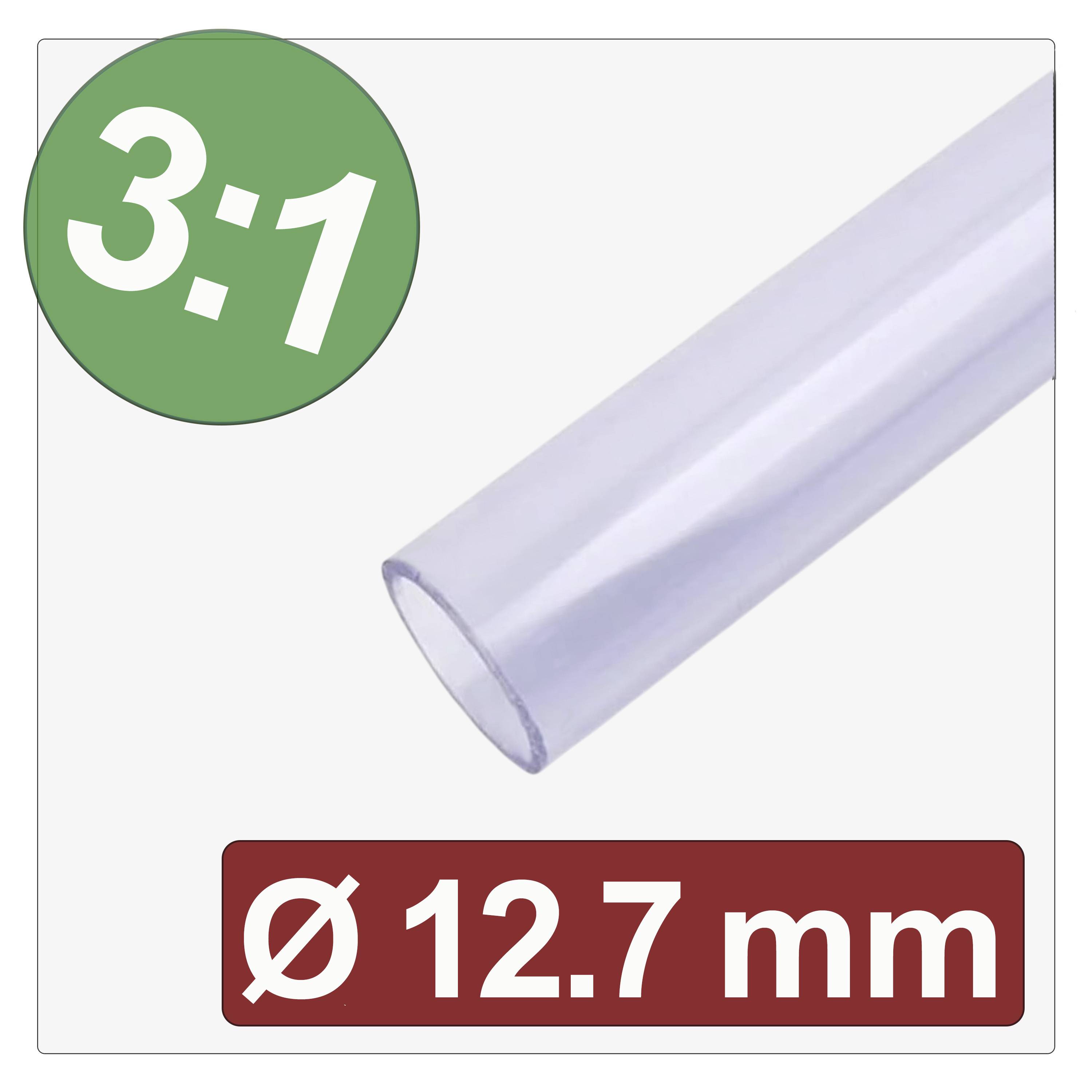 Gaine thermorétractable transparente, ratio de rétrécissement 3:1, diamètre de 12,7 mm.