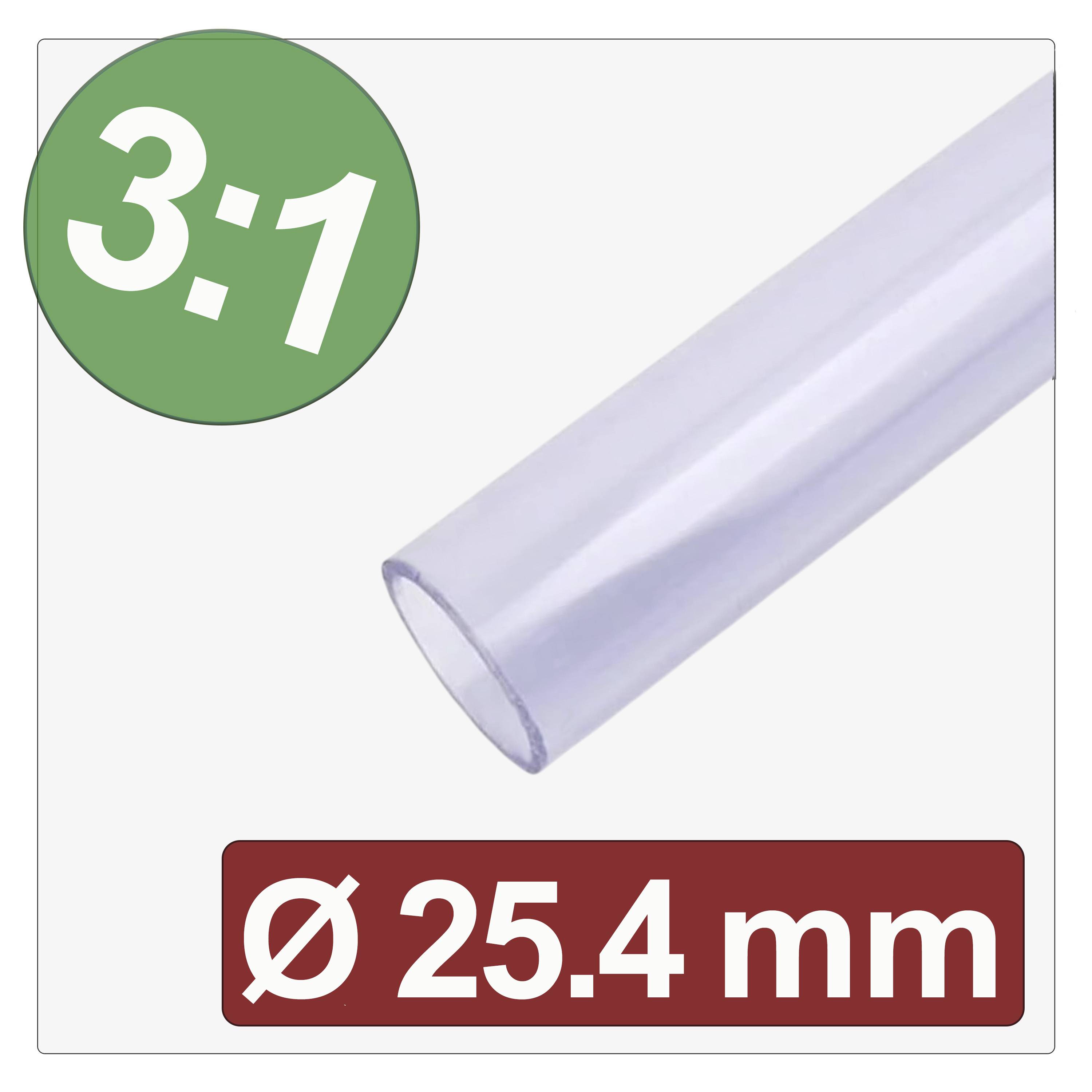 Gaine thermorétractable, rapport 3:1, transparente, avec un diamètre de 25,4 mm.