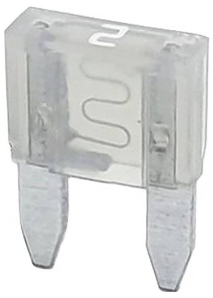 Un fusible à lame automobile transparent portant un marquage '2' sur le dessus indiquant l'ampérage, utilisé pour protéger les circuits électriques dans les véhicules.