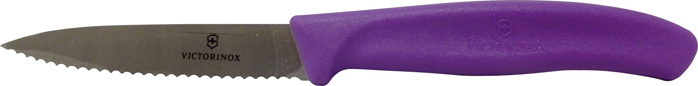 Un couteau dentelé avec un manche violet.