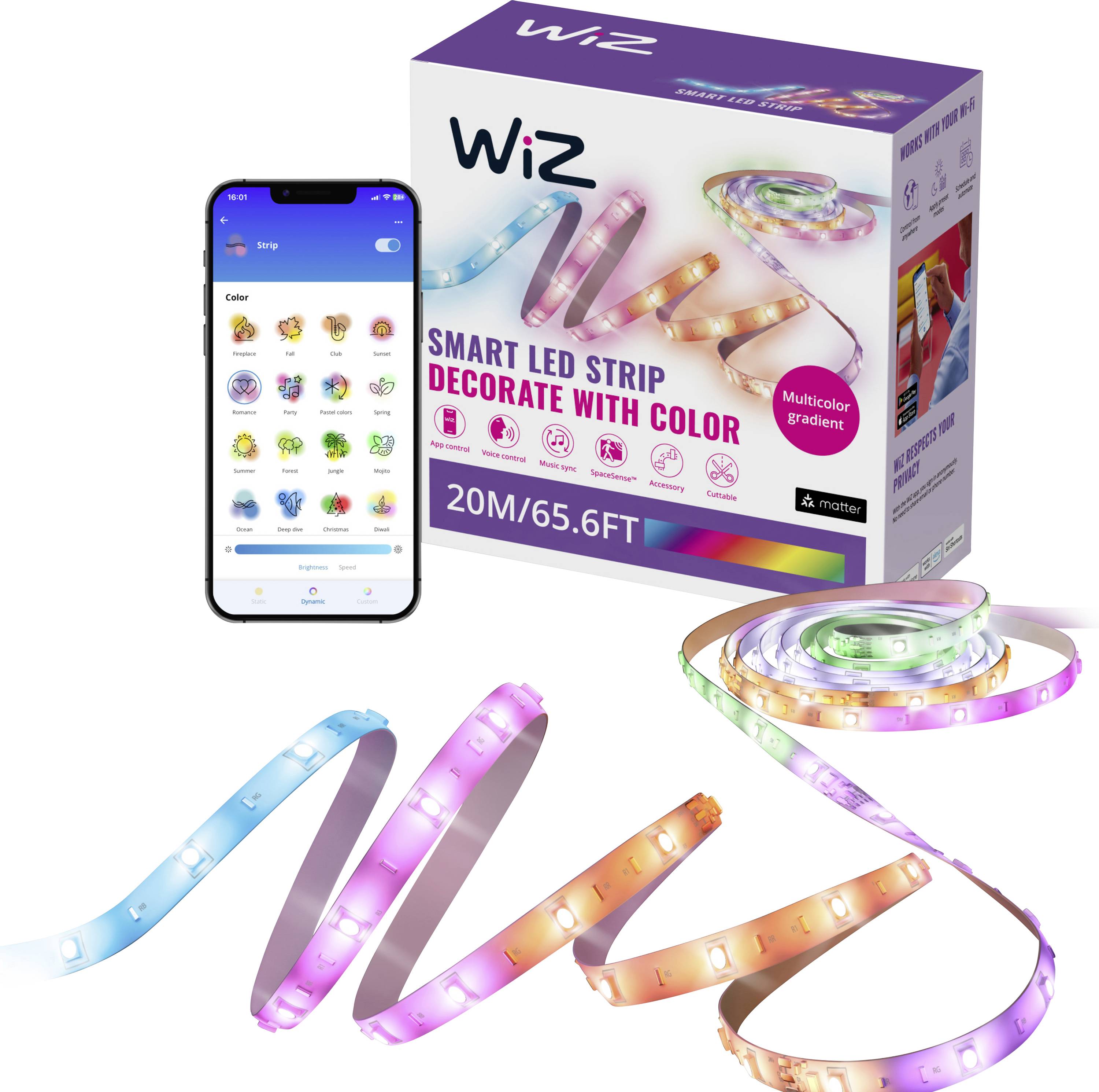 WiZ 8720169077164 Ruban LED avec connecteur mâle 20 m RGBIC 1 pc(s)