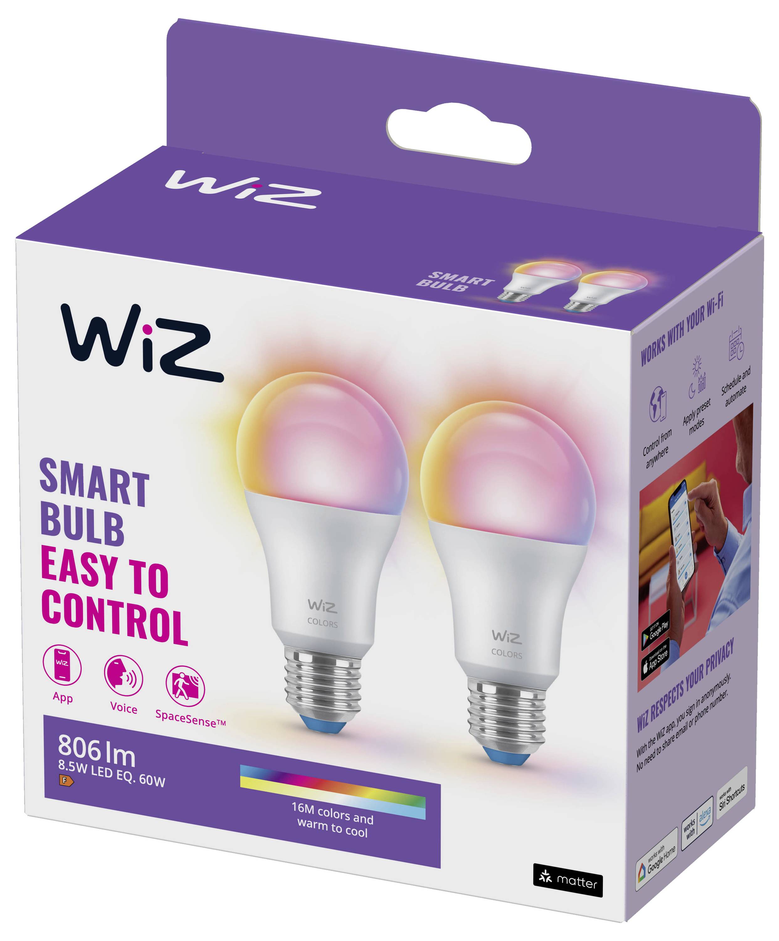 WiZ 8720169072336 LED CEE F (A - G) E27 (Ø x H) 60 mm x 122 mm 2 pc(s)