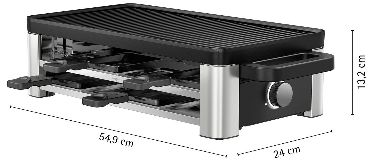 WMF Lono Selection Appareil à raclette 8 poêlons, revêtement anti-adhésif, filaire noir, argent