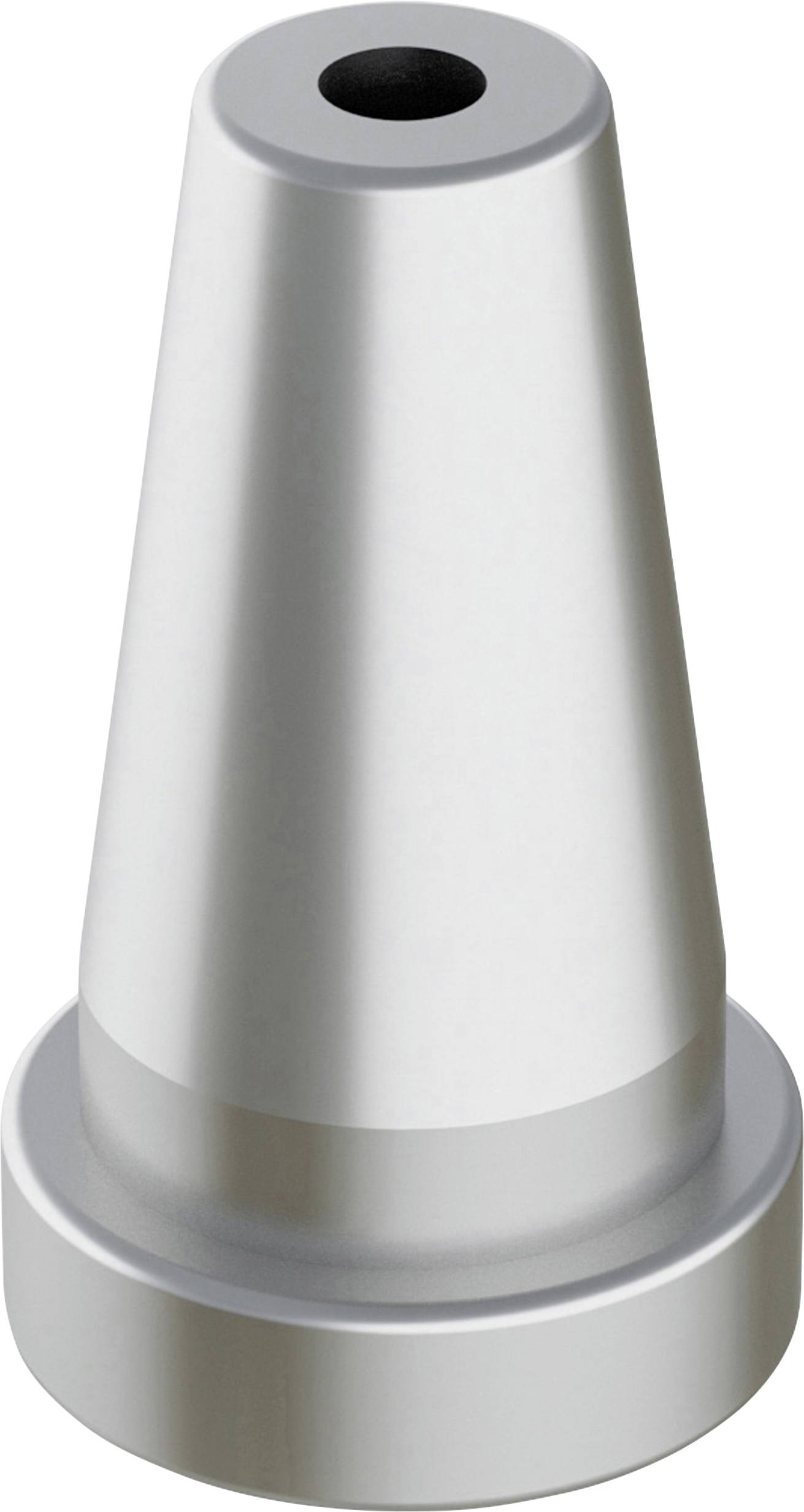Un support d'outil métallique, conique, avec une base cylindrique et une ouverture circulaire centrale au sommet, utilisé dans les machines de fabrication.