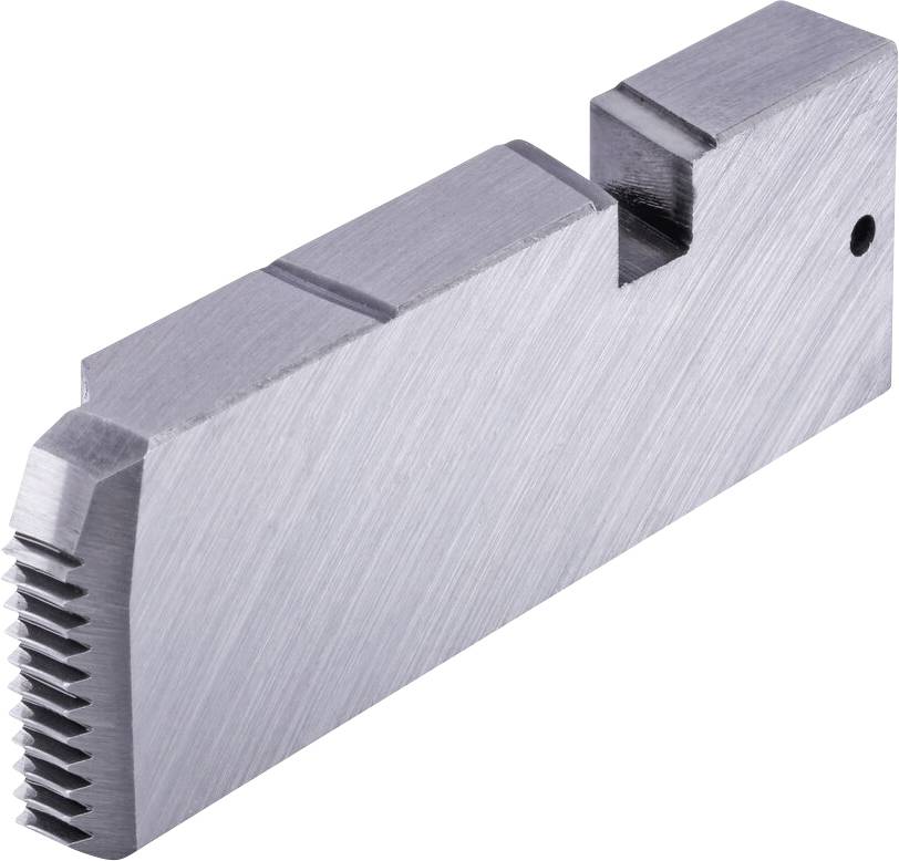 Une jauge d'usure en métal avec un bord inférieur dentelé, utilisée pour mesurer l'usure des matériaux ou des composants.