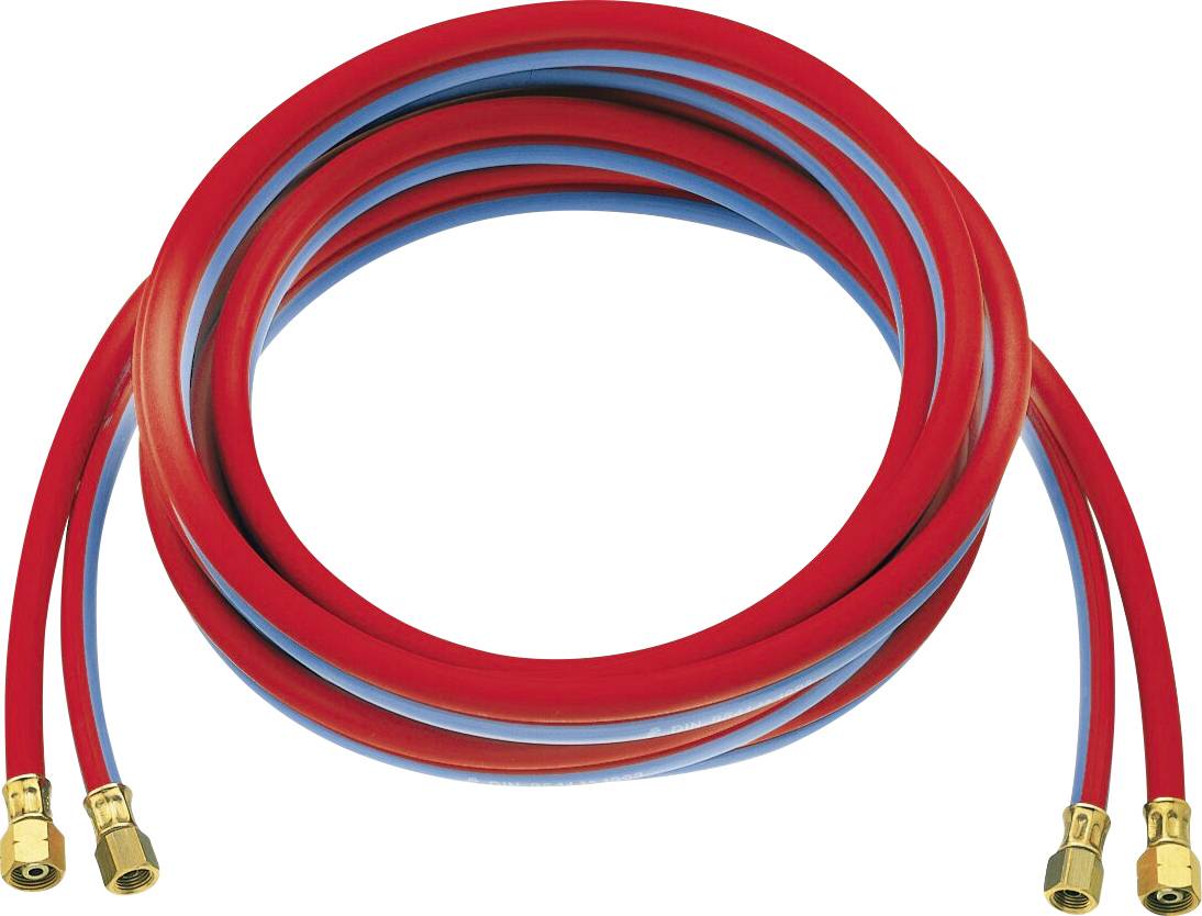 Tuyaux flexibles de réfrigérant enroulés, rouge et bleu, munis de raccords en laiton, utilisés pour la maintenance et les réparations des systèmes de climatisation et de réfrigération.