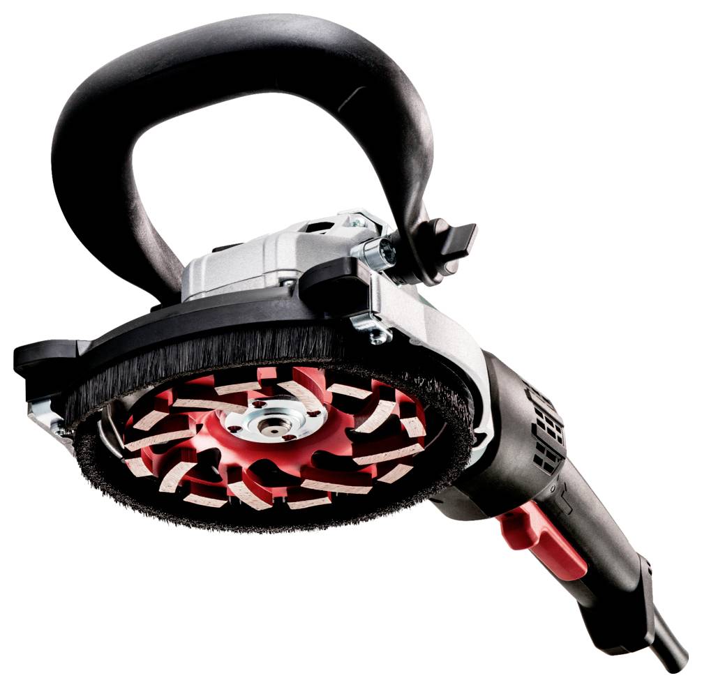 Ponceuse électrique portative avec une poignée noire et un disque de ponçage rouge, conçue pour lisser et polir les surfaces.