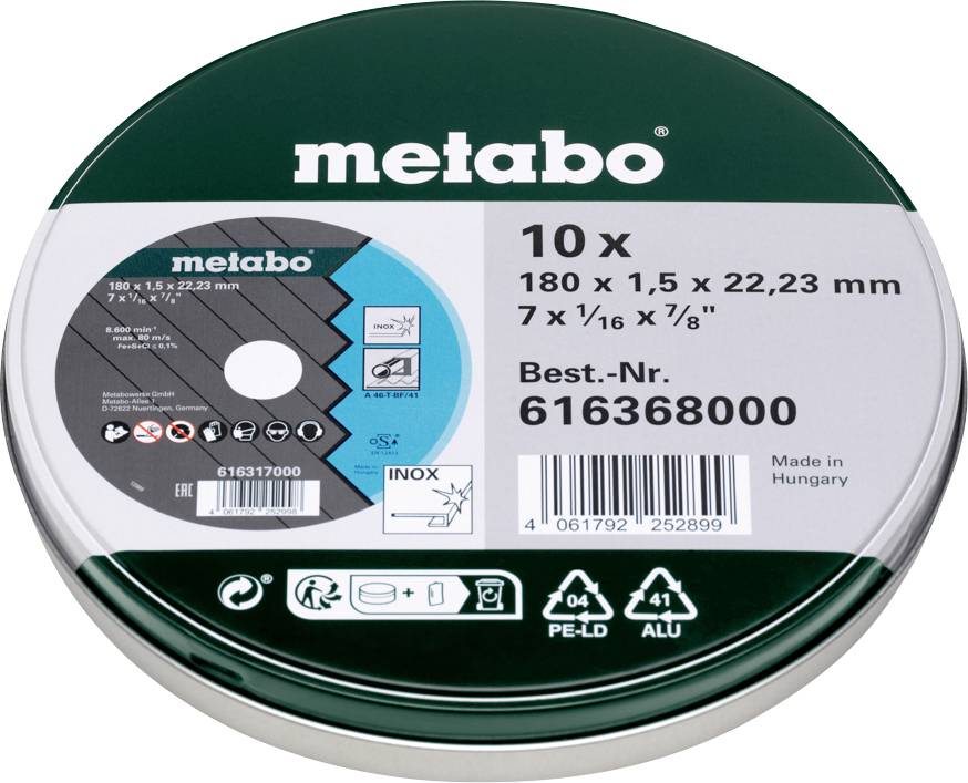 Metabo 616368000 Disque à tronçonner 180 mm 1 pc(s) acier inoxydable (antirouille)