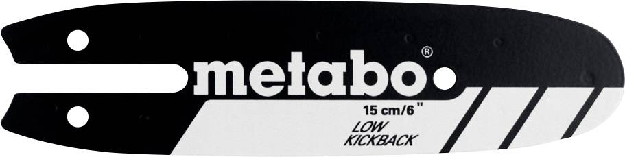 Un protège-lame de tronçonneuse étiqueté « metabo » avec le texte « 15 cm/6