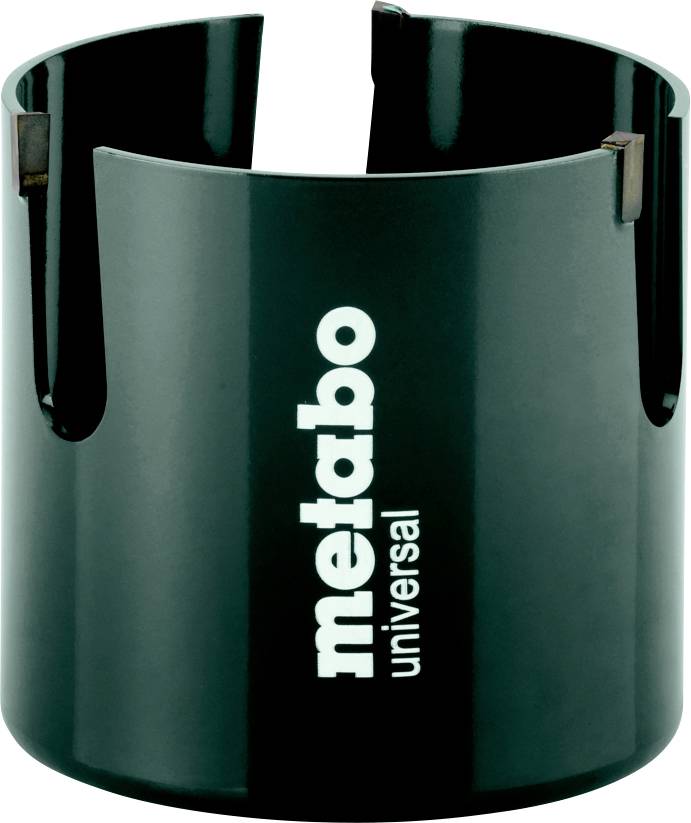 Un foret de carottage universel Metabo noir avec des pointes acérées, conçu pour le perçage du béton.