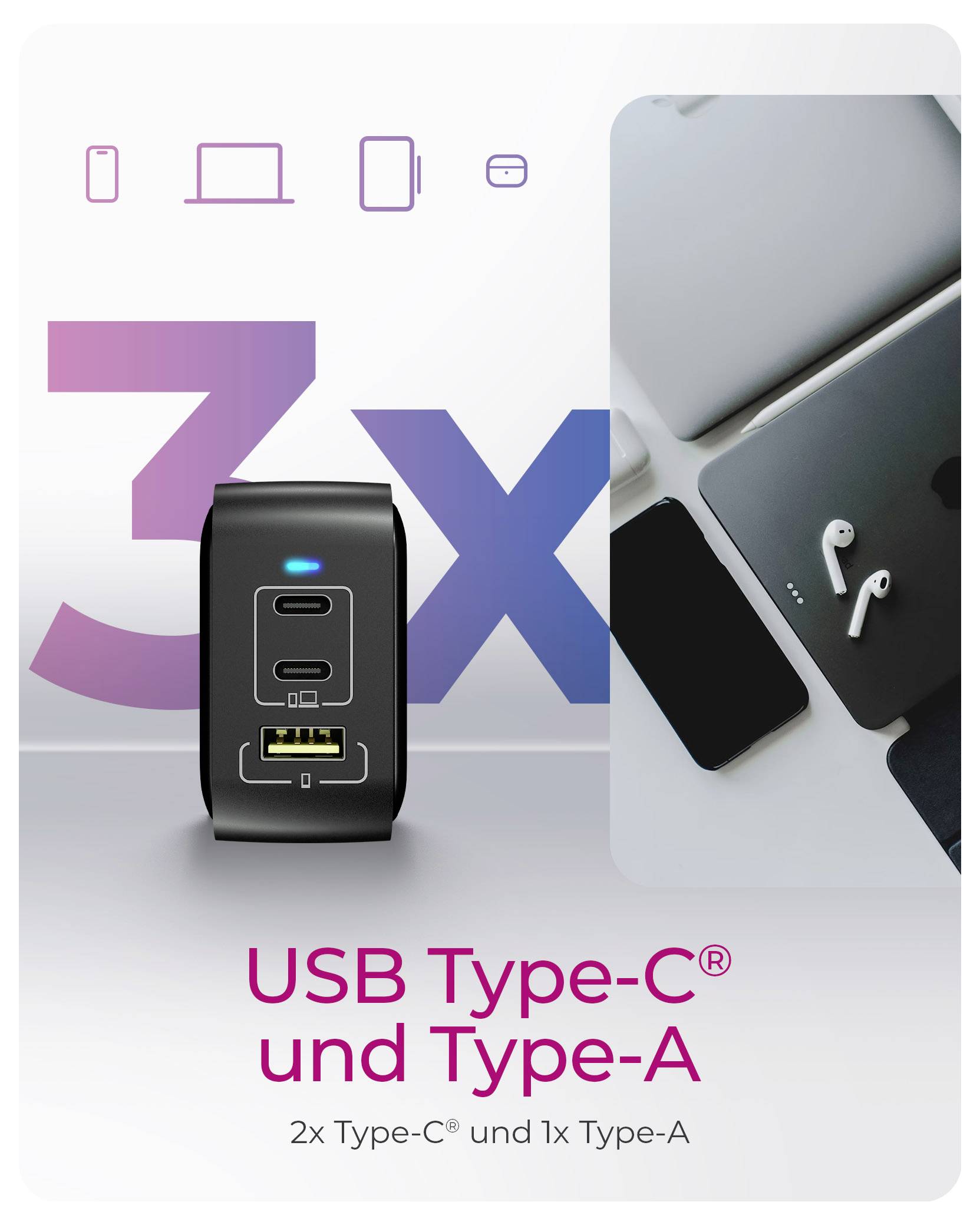 ICY BOX GaN Wandladegerät Adaptateur USB-C 65 W noir