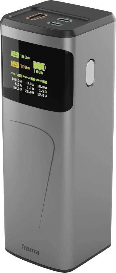 Hama High Power Powerbank (batterie supplémentaire) 24000 mAh Power Delivery 3.0 Li-Ion USB-C®, USB-A gris affichage du statut