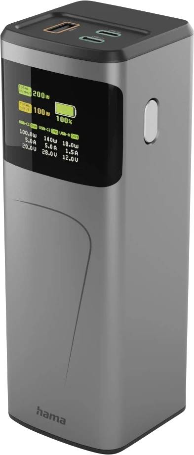 Hama High Power Powerbank (batterie supplémentaire) 24000 mAh Power Delivery 3.0 Li-Ion USB-C®, USB-A gris affichage du statut