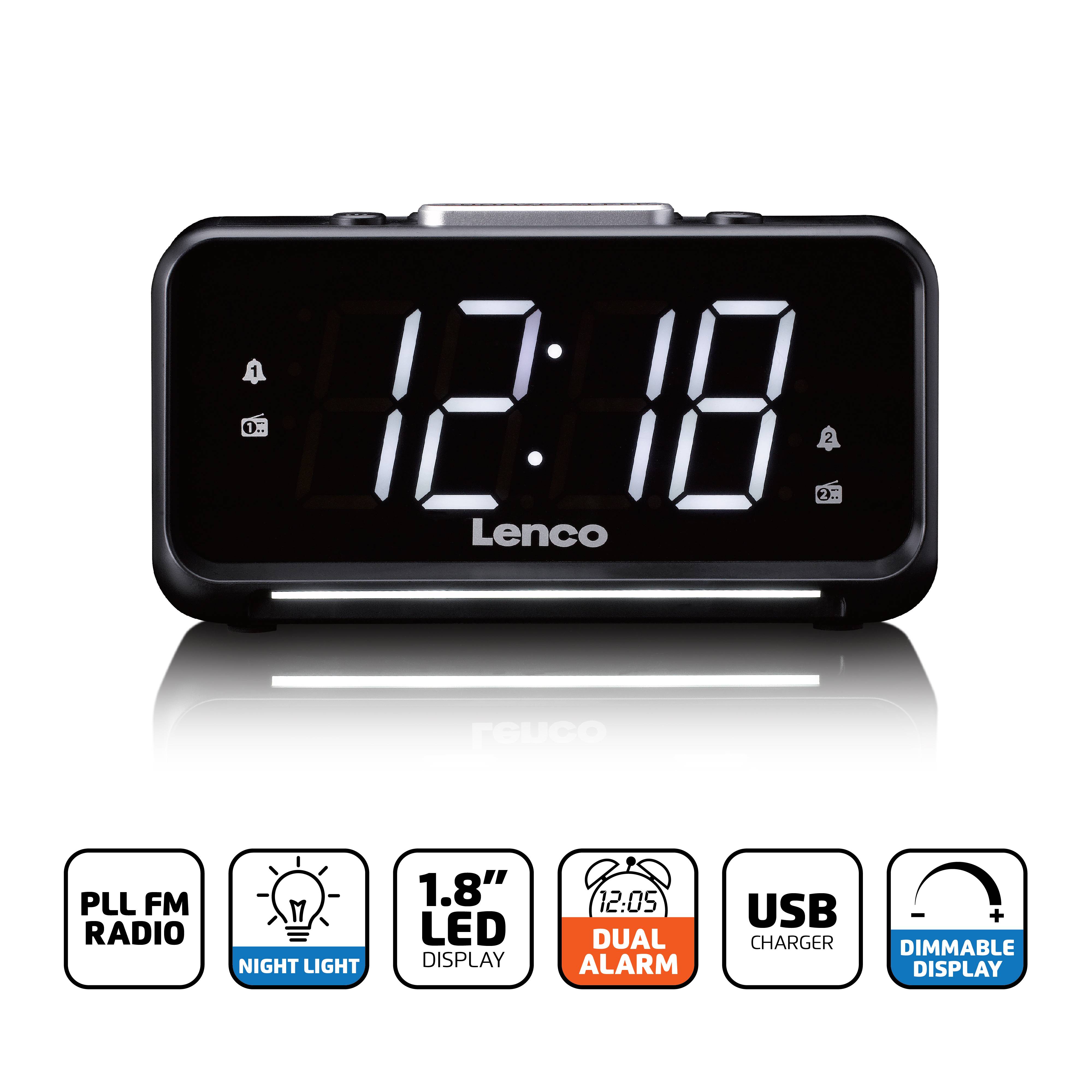 Lenco Radio de table FM, AM FM, USB fonction réveil noir