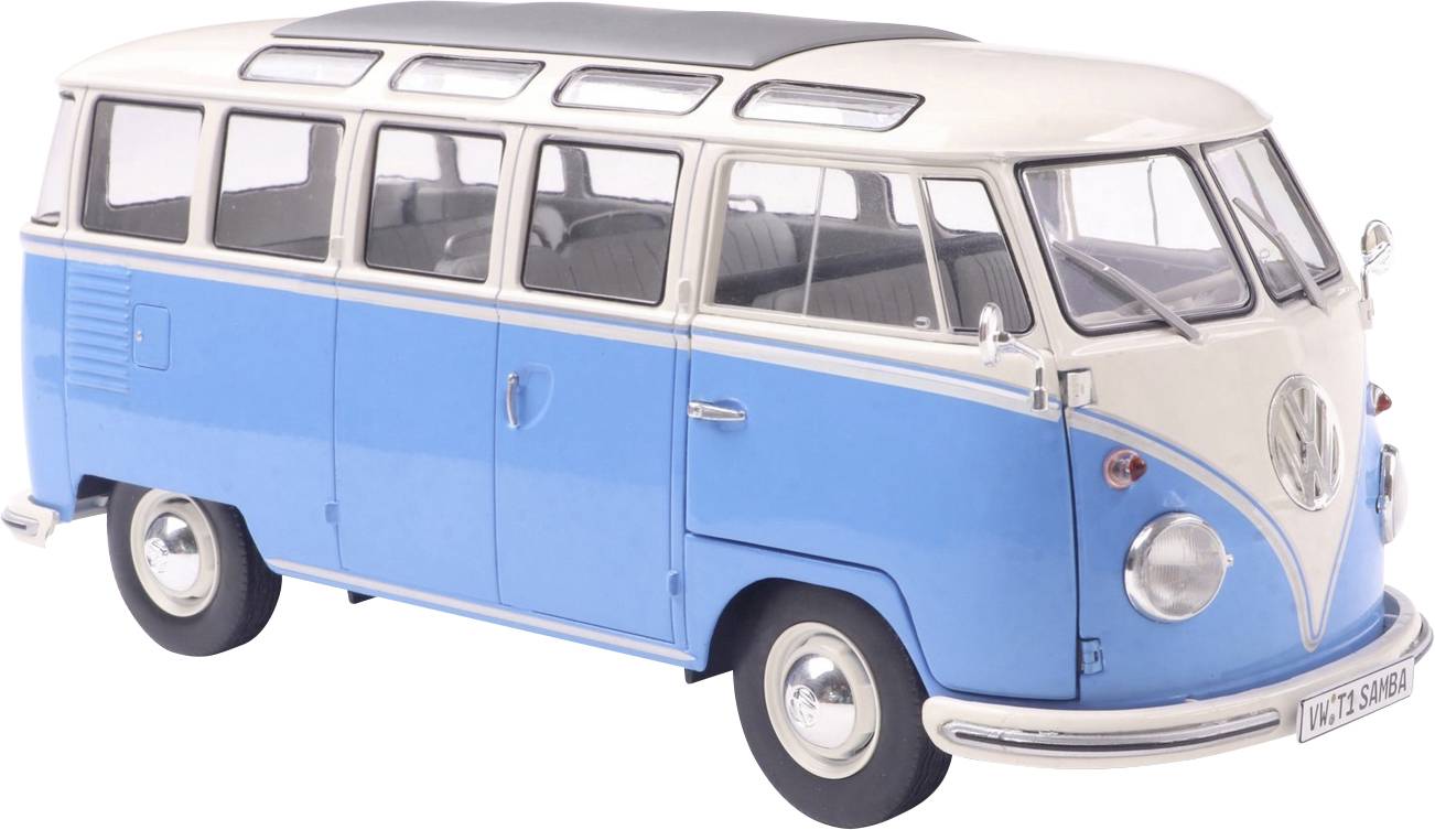 Solido Modèle réduit de voiture particulière Volkswagen (VW) T1 21 WINDOWS B. Bleu/blanc modèle fini Modèle réduit de voiture