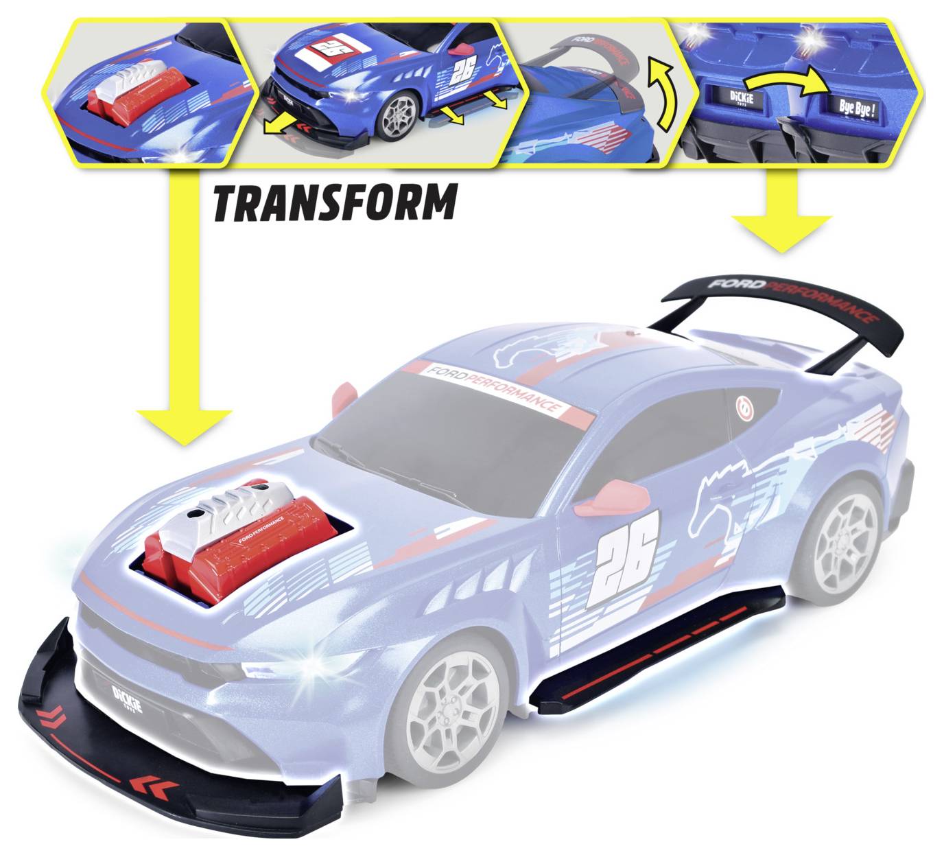 Dickie Toys 201105014 RC Ford Mustang Customized, Try Me, RTR 1:16 Véhicule RC débutant électrique Voiture de sport