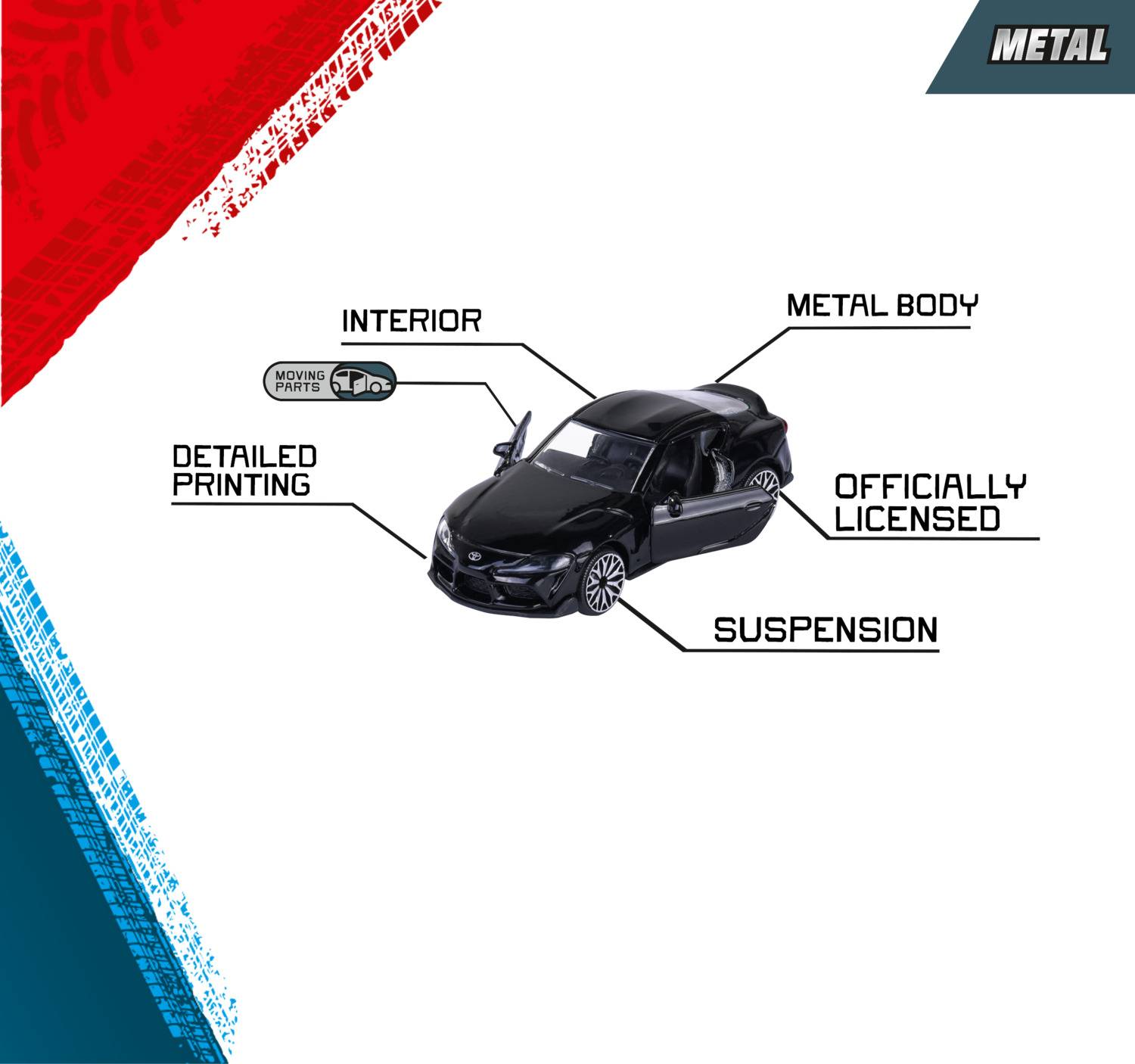 Majorette Bugatti, Lamborghini, Toyota, Land Rover Black Edition 5 Pieces Gift Pack modèle fini Modèle réduit de voiture