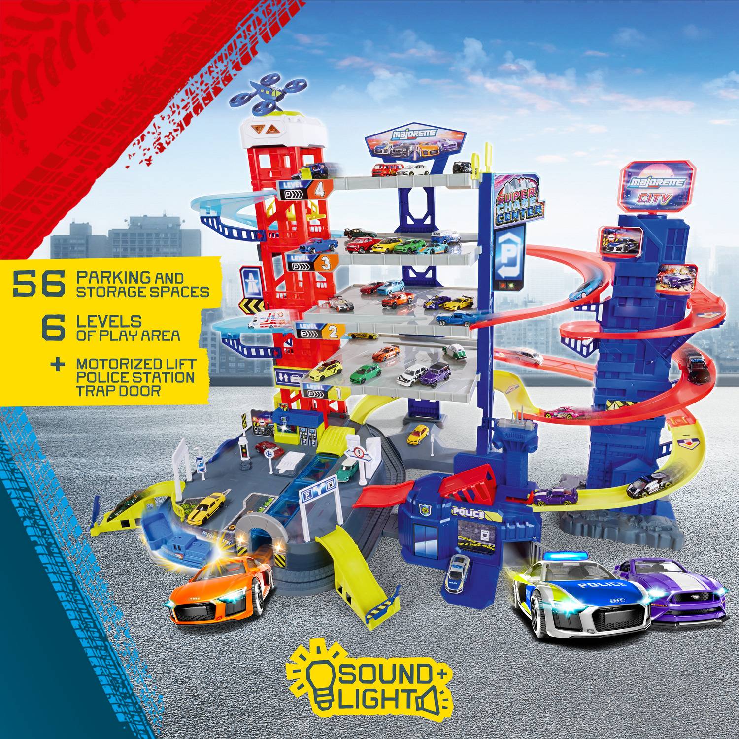 Majorette Audi, Ford Super Chase Center + 5 véhicules Parking