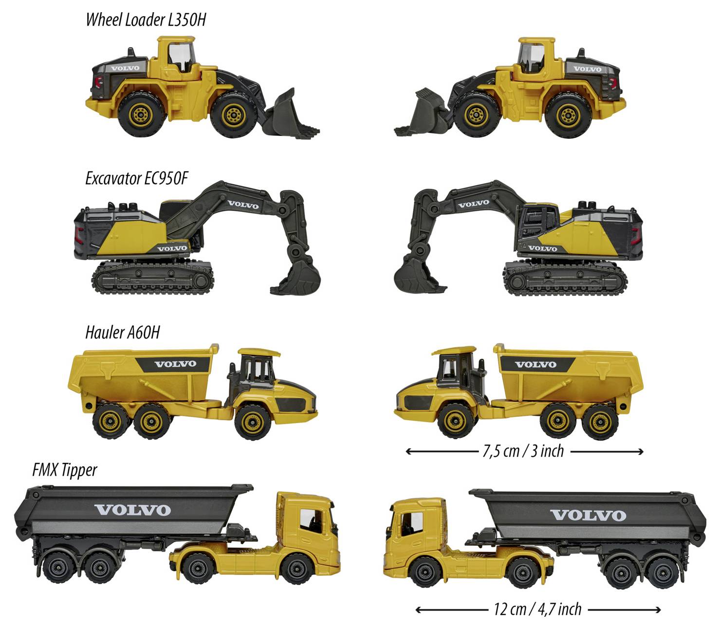 Majorette Volvo Construction 4 Pieces Gift Pack modèle fini Modèle réduit d'engin de chantier
