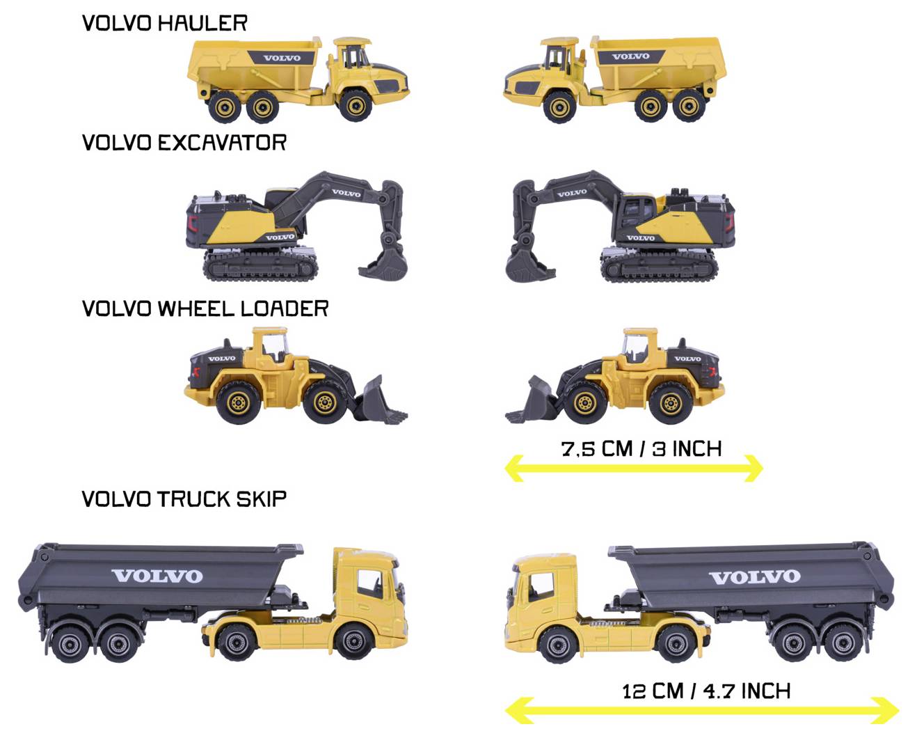 Majorette Volvo Construction 4 Pieces Gift Pack modèle fini Modèle réduit d'engin de chantier