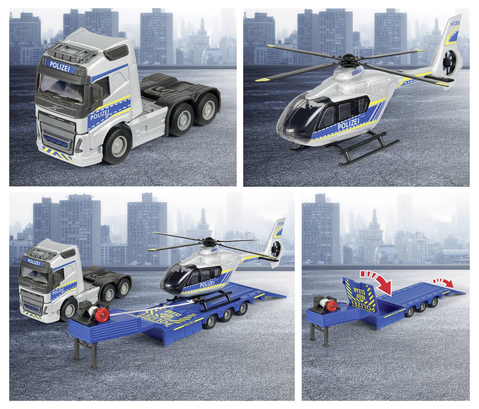 Majorette Volvo Truck + Airbus Police Helicopter modèle fini Modèle réduit de véhicule d'intervention
