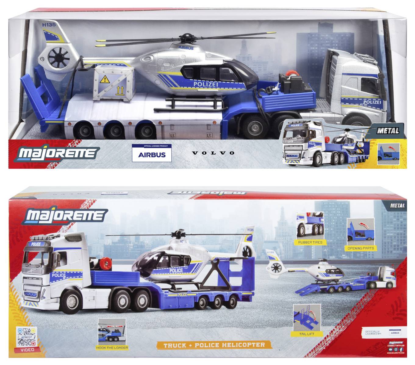 Majorette Volvo Truck + Airbus Police Helicopter modèle fini Modèle réduit de véhicule d'intervention