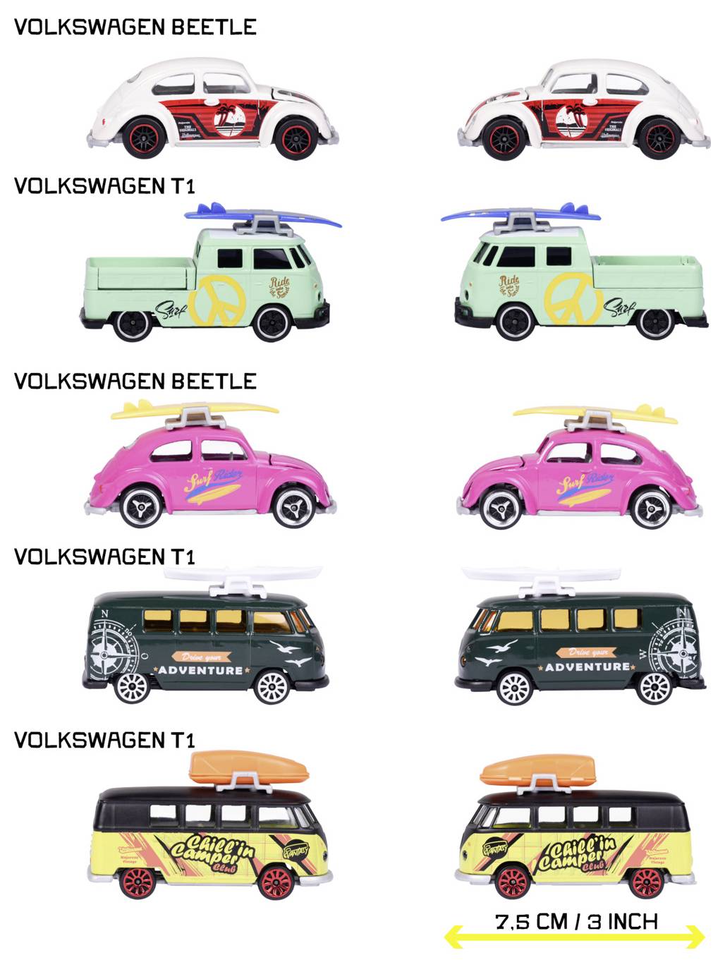 Majorette Volkswagen (VW) 5 pièces de poison modèle fini Modèle réduit de voiture