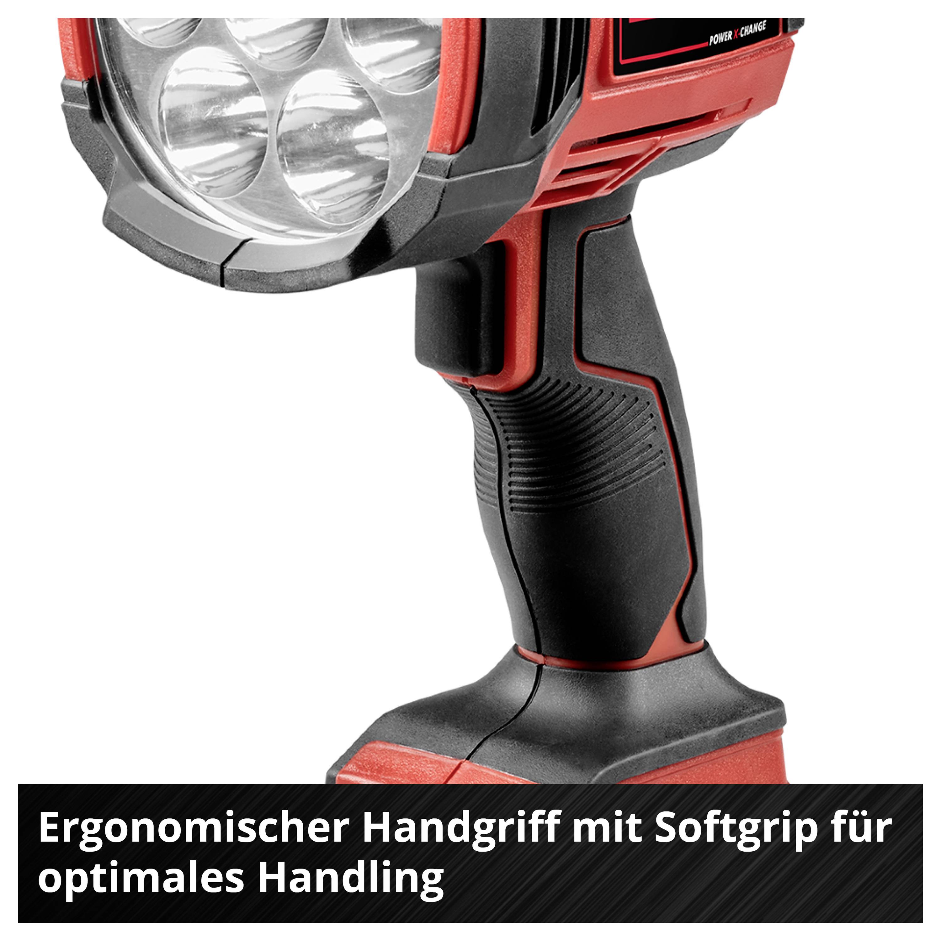 Lampe de travail LED rechargeable avec poignée ergonomique à prise souple pour une manipulation confortable et un éclairage puissant.