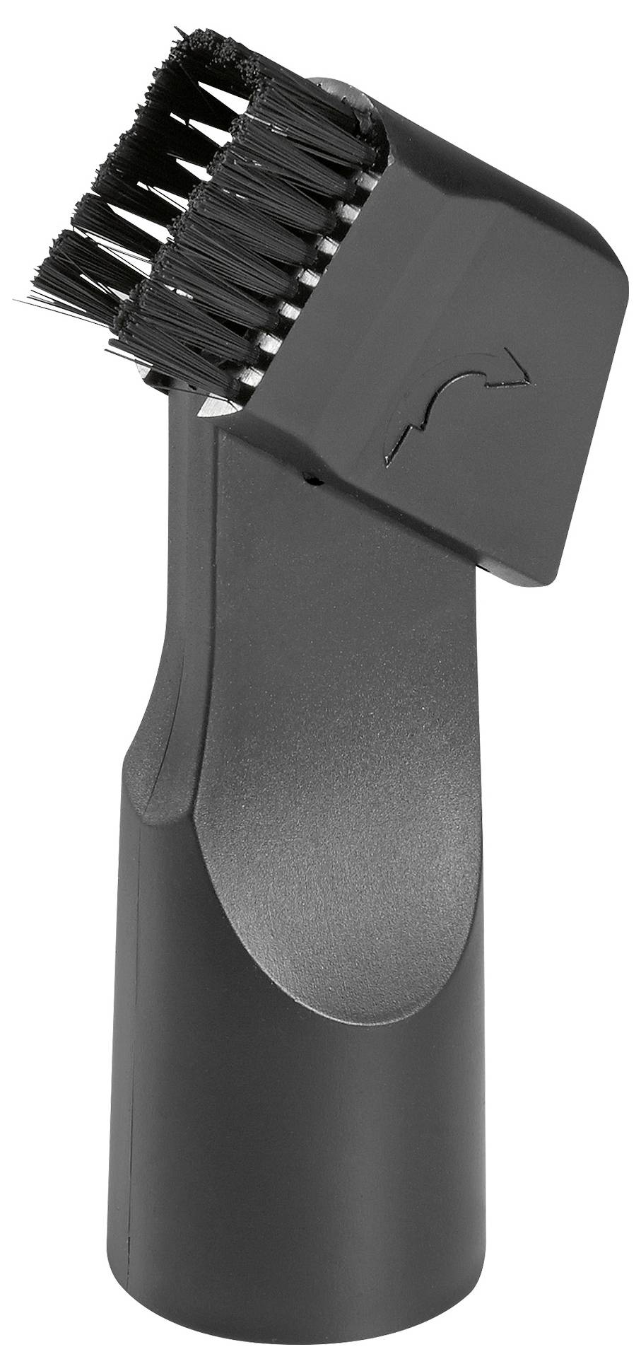 Une brosse de nettoyage en plastique noir avec des poils inclinés, conçue pour l'entretien des appareils électroniques.