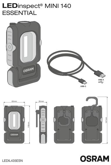 OSRAM Lampe de travail LEDinspect MINI 140 ESSENTIAL 140 lm LEDIL435ESNCDU