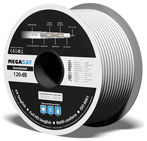 MegaSat 100066 Câble coaxial Ø extérieur: 7.2 mm blanc 100 m