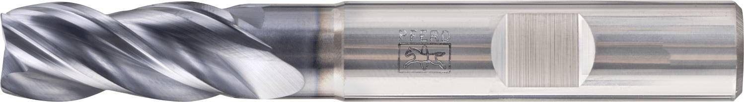 Un outil métallique cylindrique doté d'une arête de coupe hélicoïdale, utilisé pour des opérations de fraisage, présentant une surface lisse et brillante.