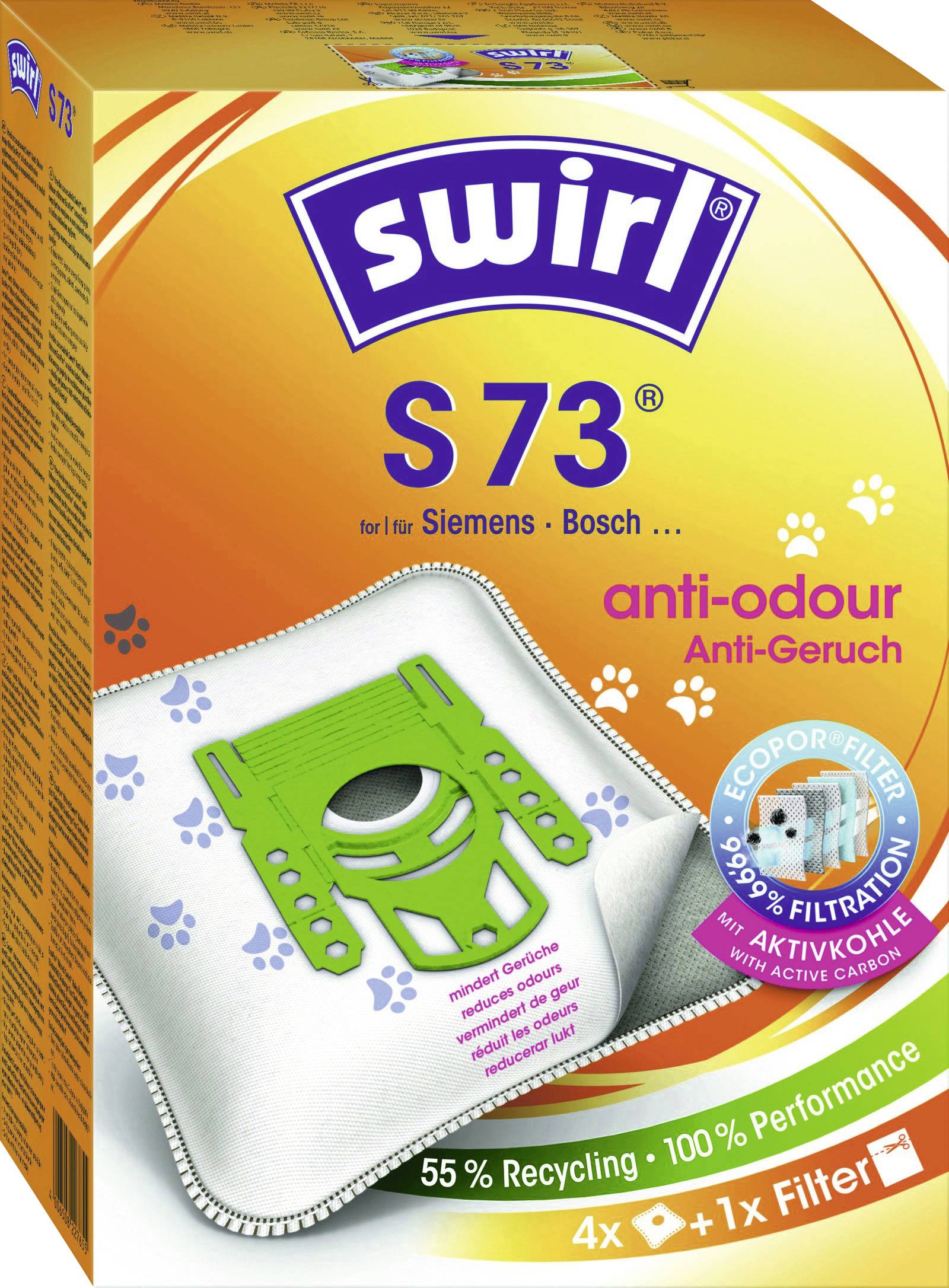 Swirl S 73 EcoPor Anti Odour Sac pour aspirateur 4 pc(s)