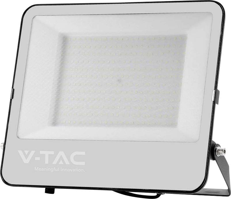 Un projecteur LED avec le logo « V-TAC Meaningful Innovation », dans un boîtier rectangulaire élégant. Adapté pour l'éclairage extérieur.