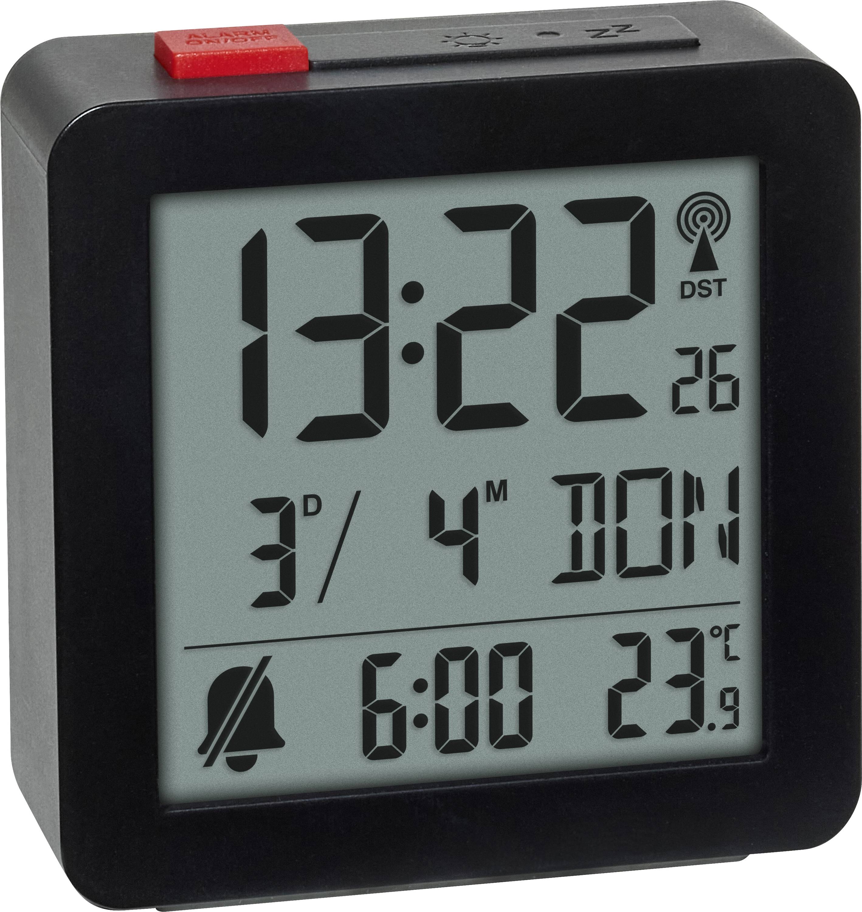 TFA Dostmann 60.2566.01 radiopiloté(e) Réveil noir Heures de réveil 1