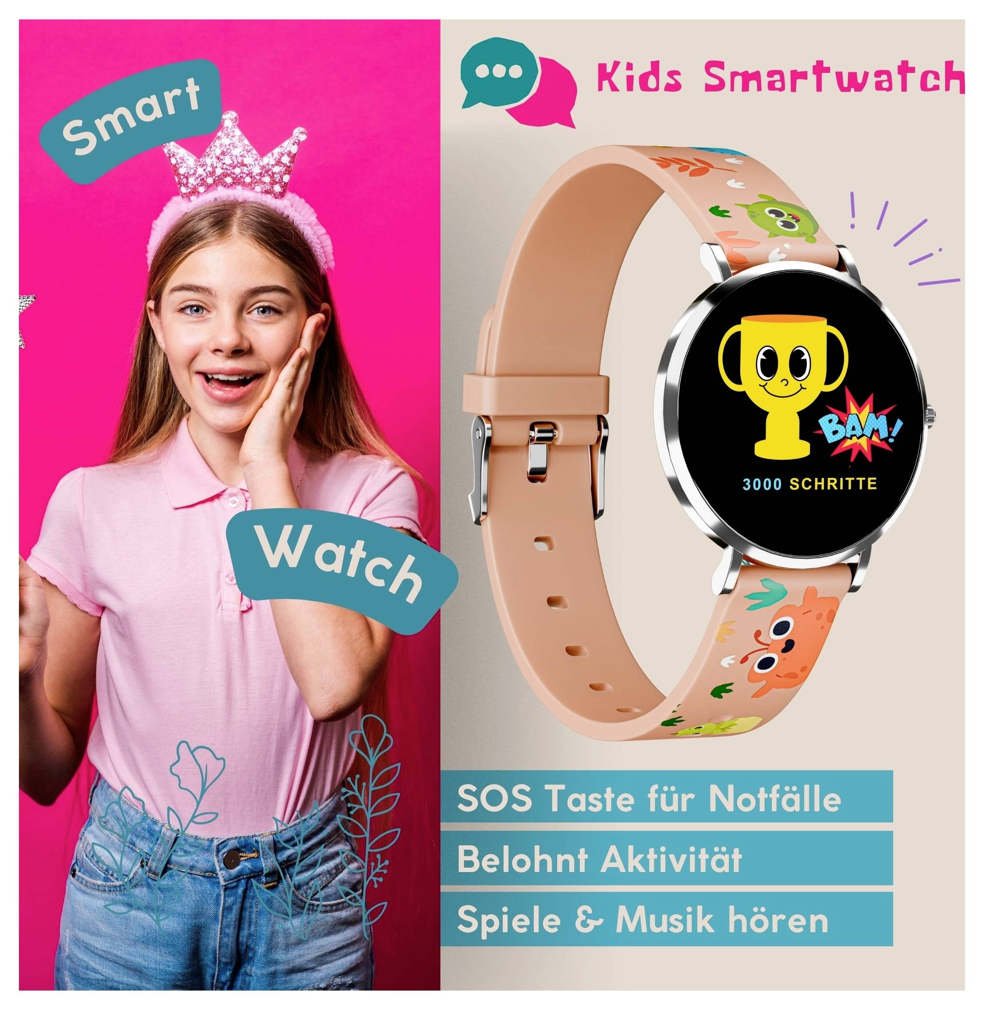 XCOAST LINO TIME Smartwatch pour enfant 38 mm rose