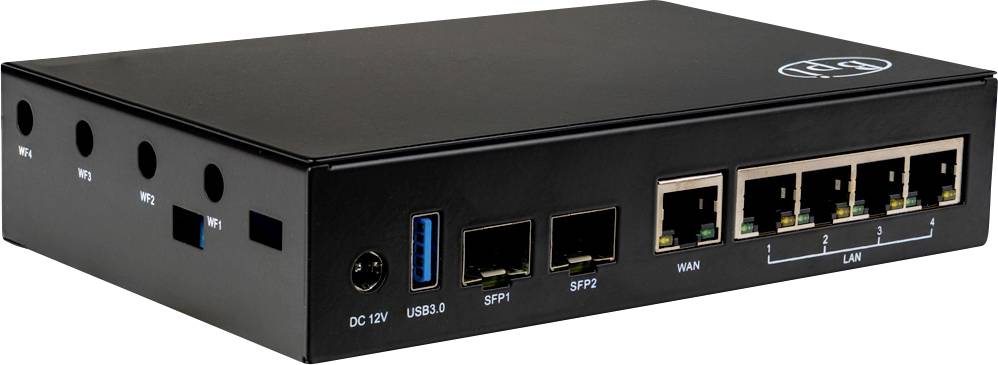 Un routeur réseau noir doté de plusieurs ports, dont USB 3.0 et plusieurs ports Ethernet étiquetés WAN et LAN, conçu pour la connectivité.