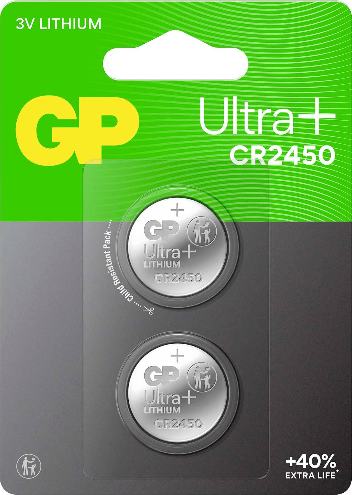 GP Pile bouton CR 2450 3 V 2 pc(s) 540 mAh Li-MnO2 GP Ultra Plus Batterie Lithium Lithium Knopfzelle CR2450 2 Stück