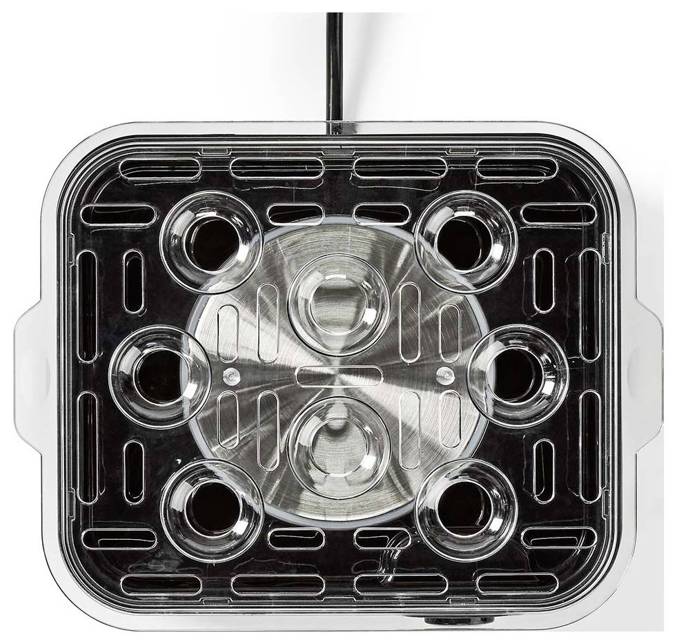 Une vue d'ensemble rectangulaire d'un éclairage horticole LED avec une lentille centrale circulaire entourée de six lentilles circulaires plus petites et un motif quadrillé.