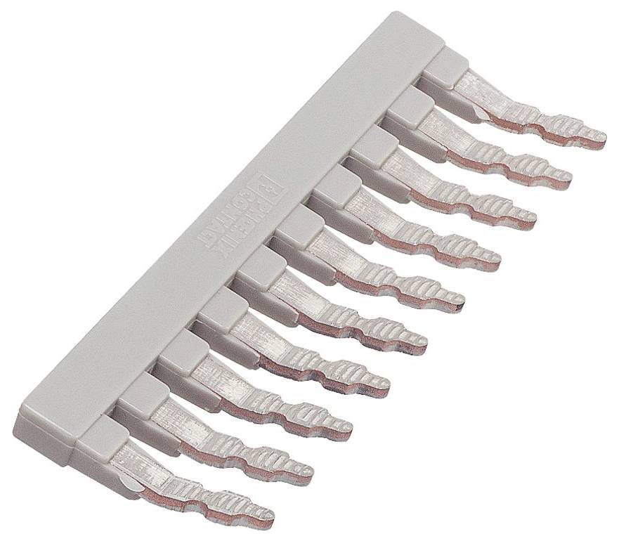 Un connecteur IDC en argent avec plusieurs broches métalliques plates alignées verticalement, utilisé pour connecter des câbles à ruban dans les assemblages électroniques.