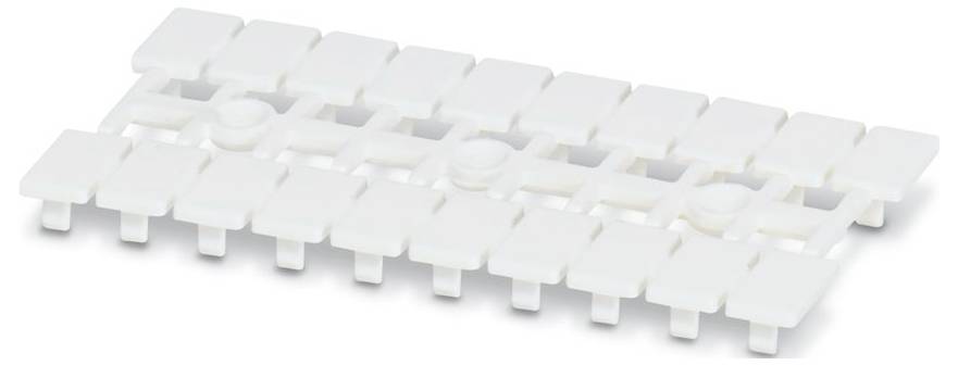 Un clip en plastique blanc ressemblant à une grille rectangulaire avec plusieurs pièces s'emboîtant les unes dans les autres repose sur une surface plane, utilisé pour fixer des articles.