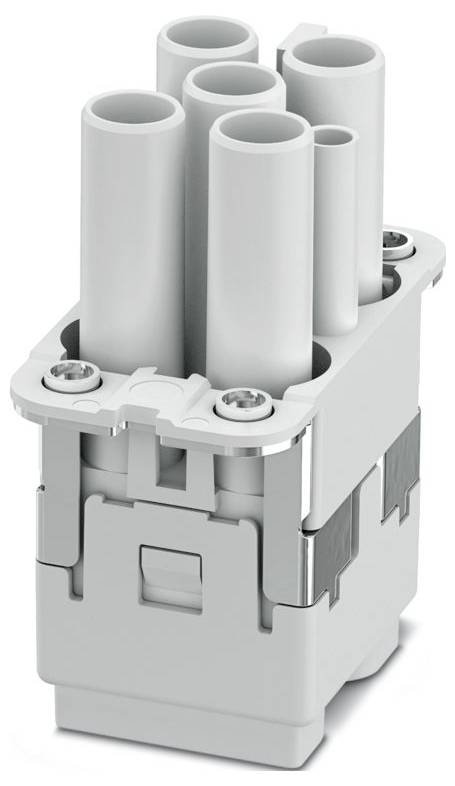 A gray electrical connector with five cylindrical sockets, suitable for multi-contact applications.