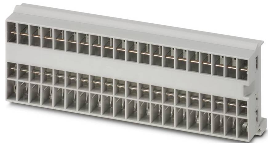A gray, rectangular terminal block with multiple connection slots, used for electrical wiring in industrial control systems.