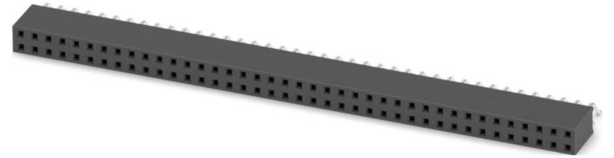 A 96-pin connector with a black rectangular housing and a row of metal pins, designed for electronic circuit connections.