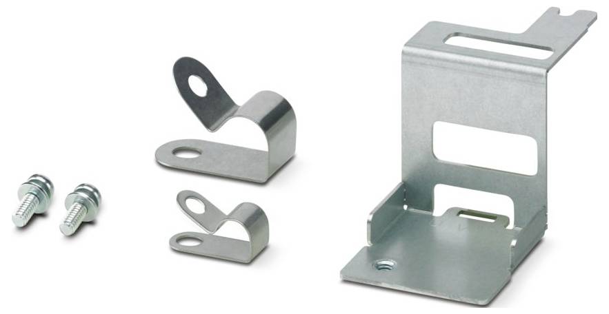 Mounting bracket kit with two screws and three metal clips, designed for industrial equipment installation.