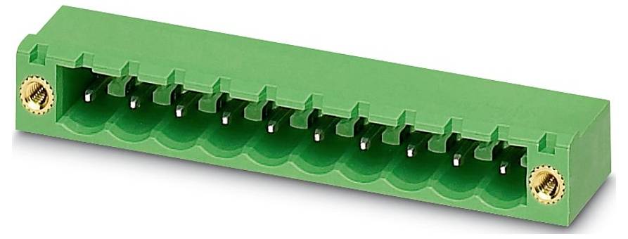 A green terminal block connector with screw connections for electrical wiring, showing multiple connection points, used in electronic devices.