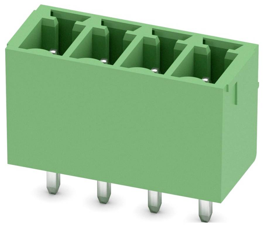 Un connecteur de bornier vert à quatre broches, utilisé pour les connexions électriques dans les appareils électroniques.