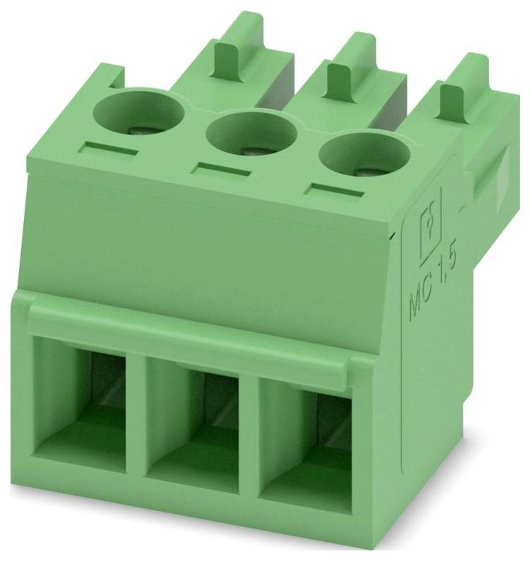 Un bloc terminal vert avec des leviers orange, disposant de plusieurs points de connexion pour fixer les câbles électriques.