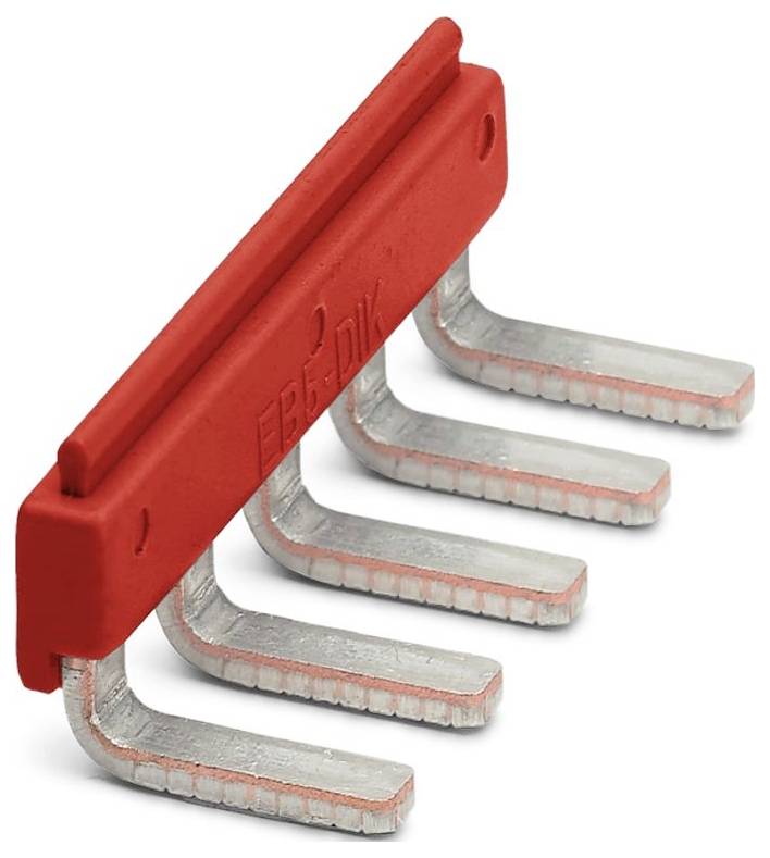 Un connecteur de barre omnibus rouge à six pôles avec des broches métalliques, couramment utilisé dans les systèmes électriques pour distribuer l'électricité au sein d'un circuit.