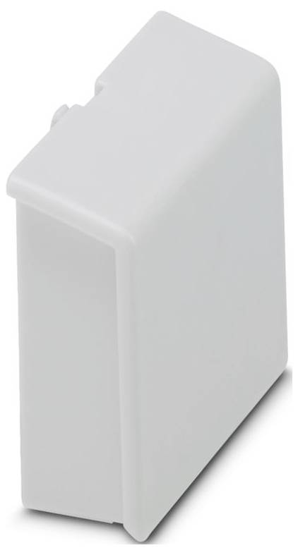 Un couvercle rectangulaire gris en plastique avec une surface lisse et un léger débordement, probablement utilisé comme boîtier de protection pour les composants électroniques.